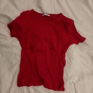 [zara] red ribbed top
